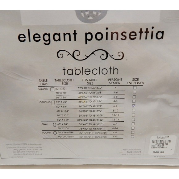 Holiday Christmas Ribbon Poinsettia White Tablecloth Cut Cloth Gold Thread NOS - Picture 4 of 8